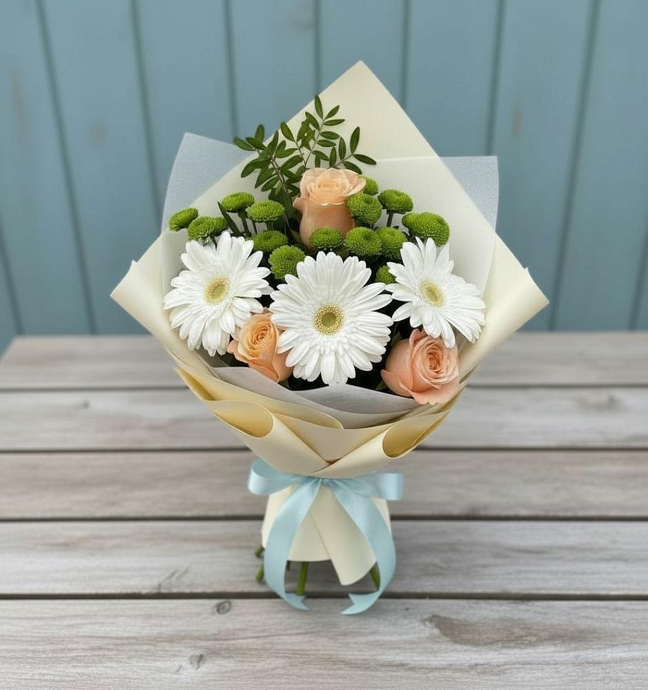 Букет цветов из: Герберы, Розы и Хризантемы в Тарках