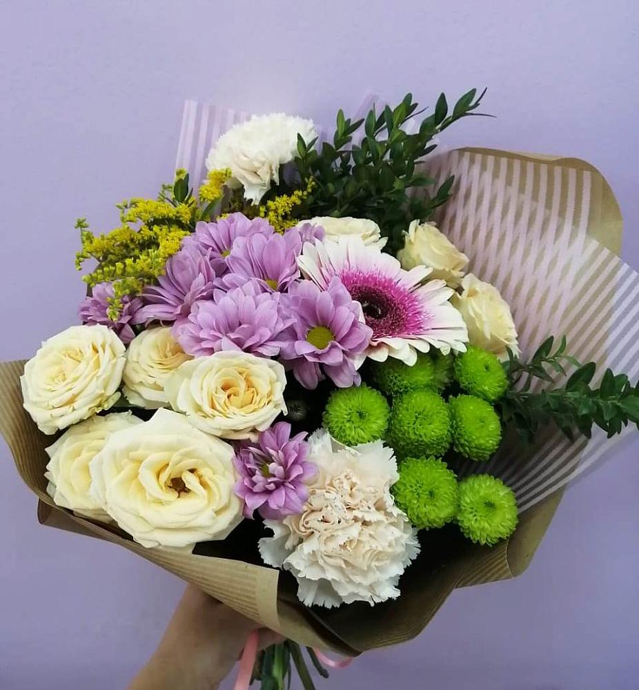 Букет цветов из: Хризантемы, Розы, Гвоздики и Герберы в Тарках